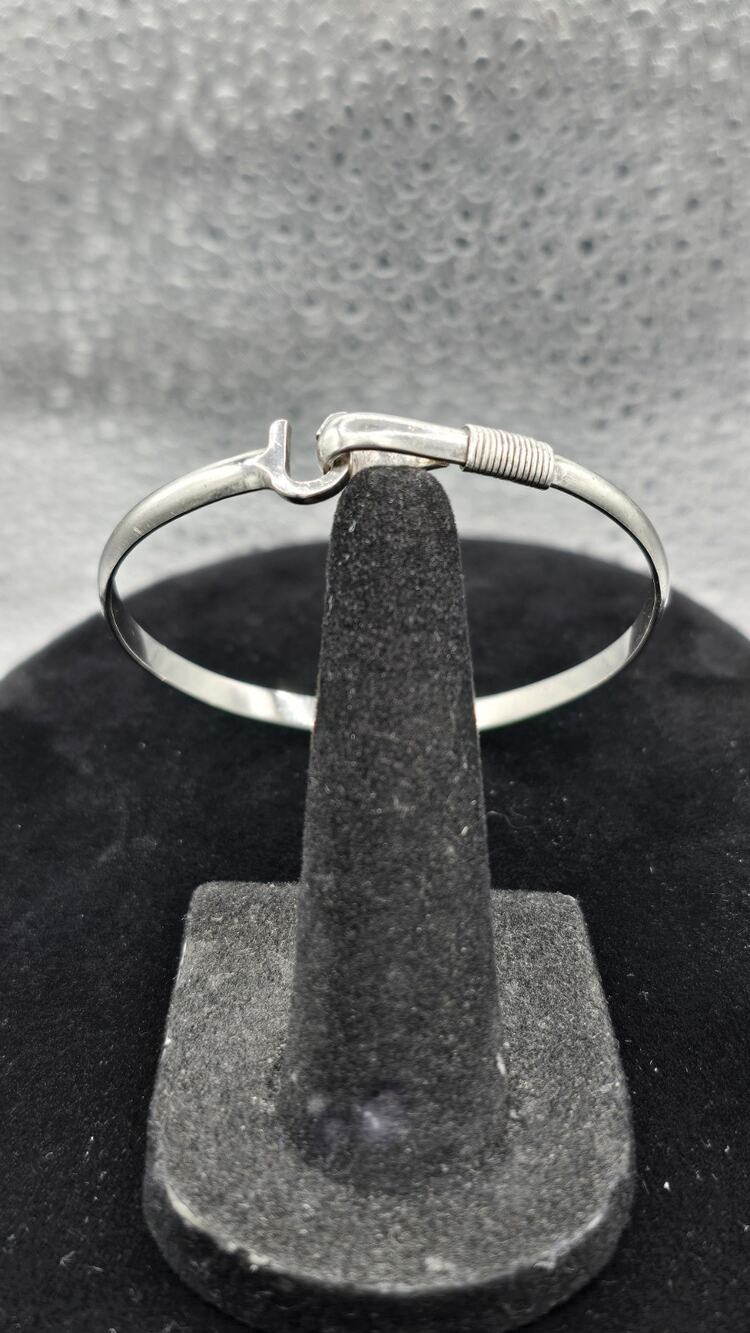 Vtg 7.75 Inch Sterling Silver Hook And Eye Cuff Bracelet Marked And Tested 925